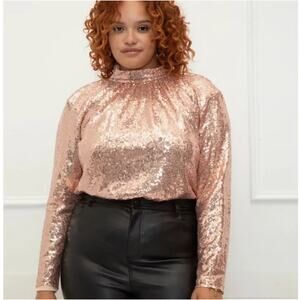 NEW Eloquii Sequin Top Plus Size 20 Rose Gold Open Cowl Back Glimmer Night Out